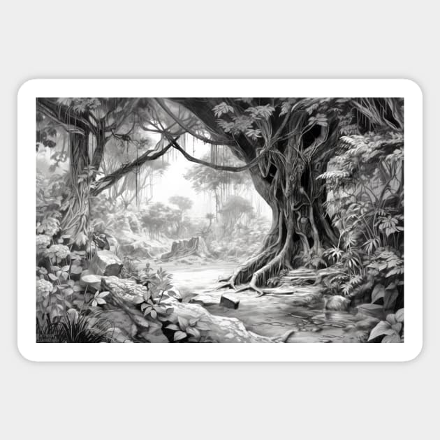 Ancient Tree Landscape Nature Adventure Ink Sketch Style Sticker by Cubebox